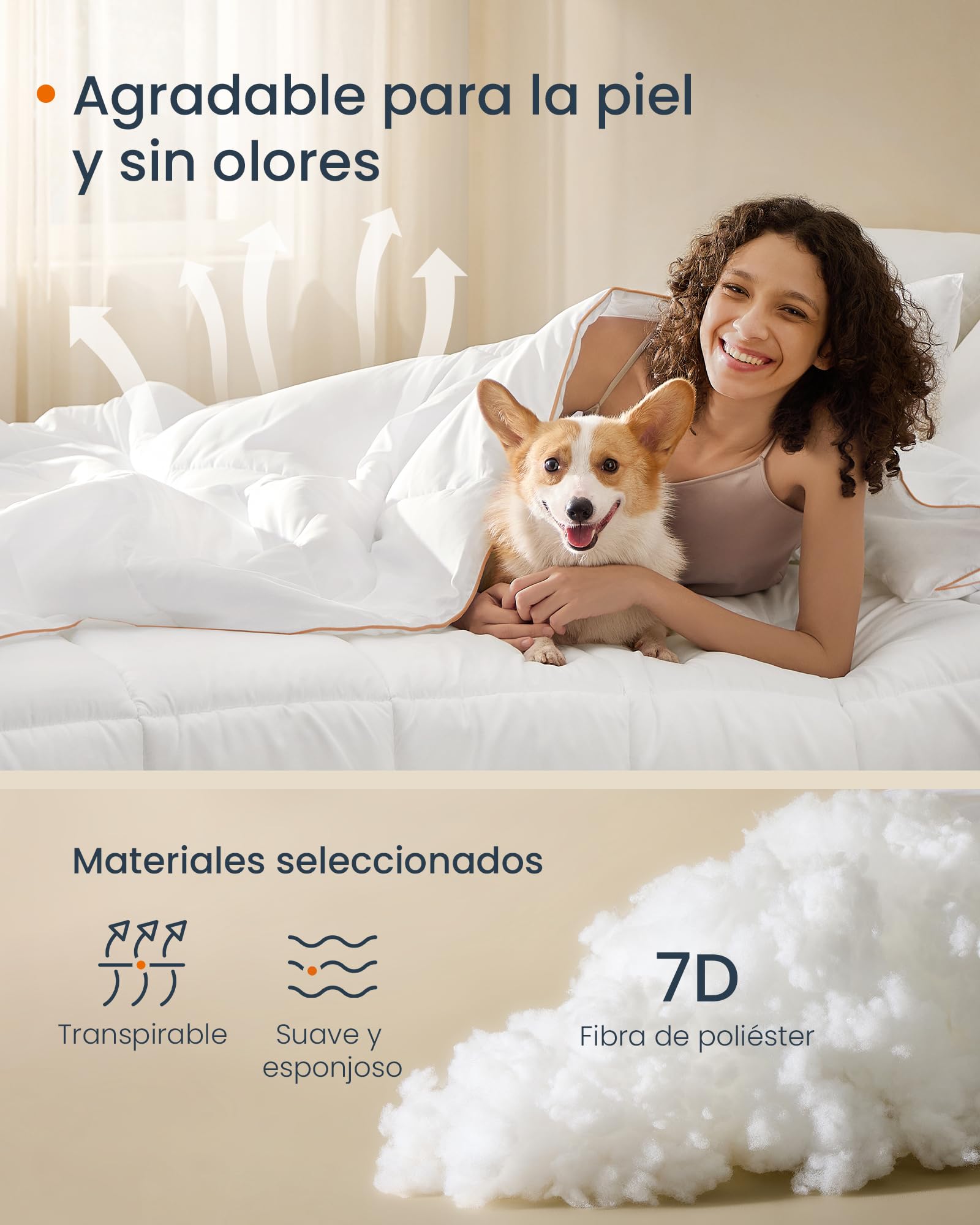 SONGMICS HOME Edredón King Size 220 x 240 cm, Acolchado con 8 Bucles, 300 gsm, Cosido, Blanco Nube TDC013W01