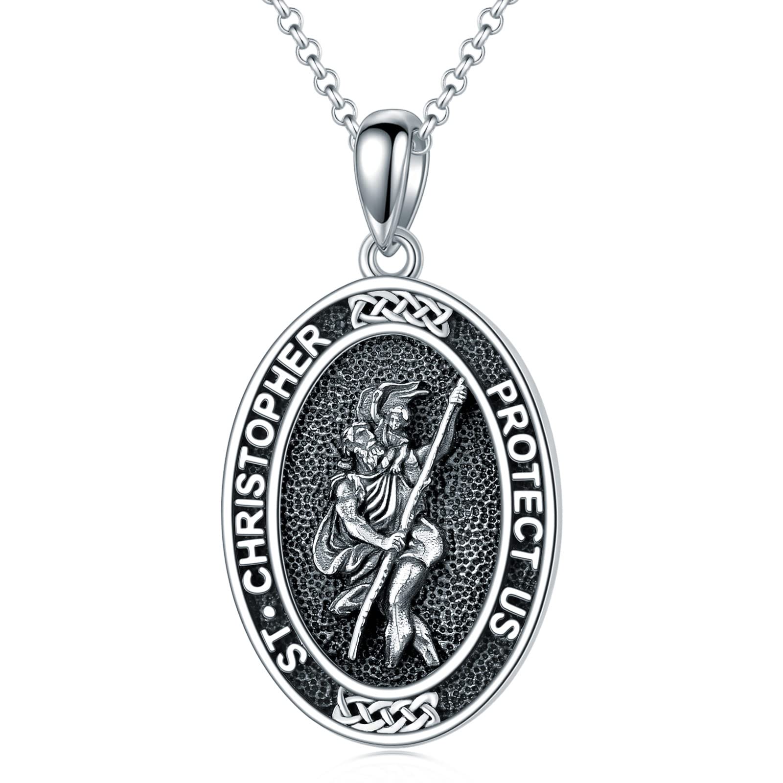 S925 Sterling Silver Amulet Necklace St Michael/Saint Christopher/Compass/Wolf Necklace Protection Pendant Jewelry Christmas Halloween Birthday Gifts for Men Women