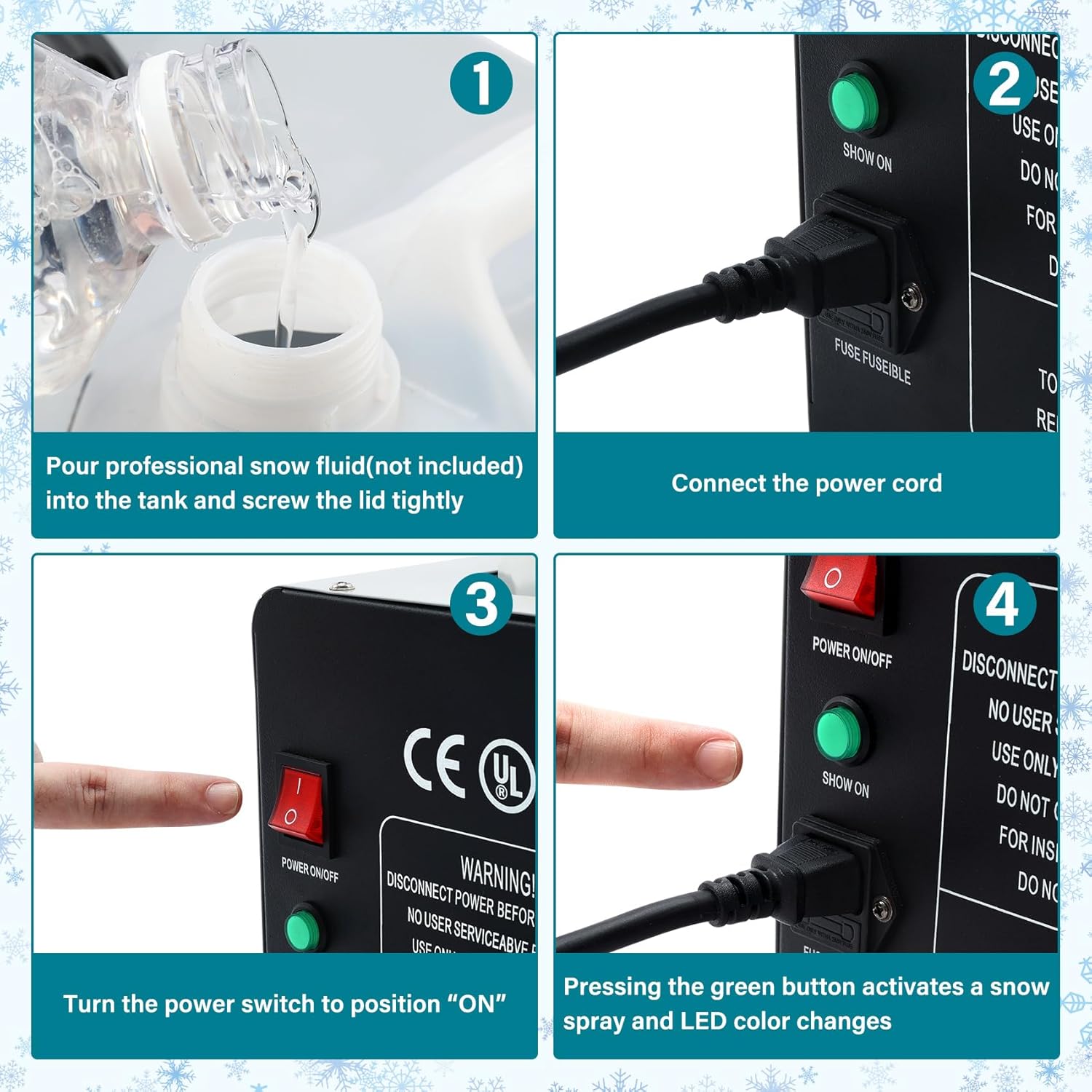 TCFUNDY Snow Machine with 12 LED Lights, 1500W Snow Snowflake Making Machine with 9 Color Lights Effect Snowflake Maker with Remote Control for Christmas Wedding Kids Party Stage