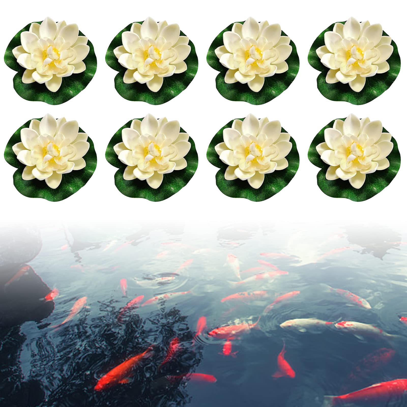 KOIROI 8 Pz Fiori Galleggianti per Laghetti, Finte Galleggianti Diametro, Artificiale Ninfee Galleggianti, Ninfee Artificiali Impermeabile Galleggiante Stagno Decorazione per Giardino Laghetto
