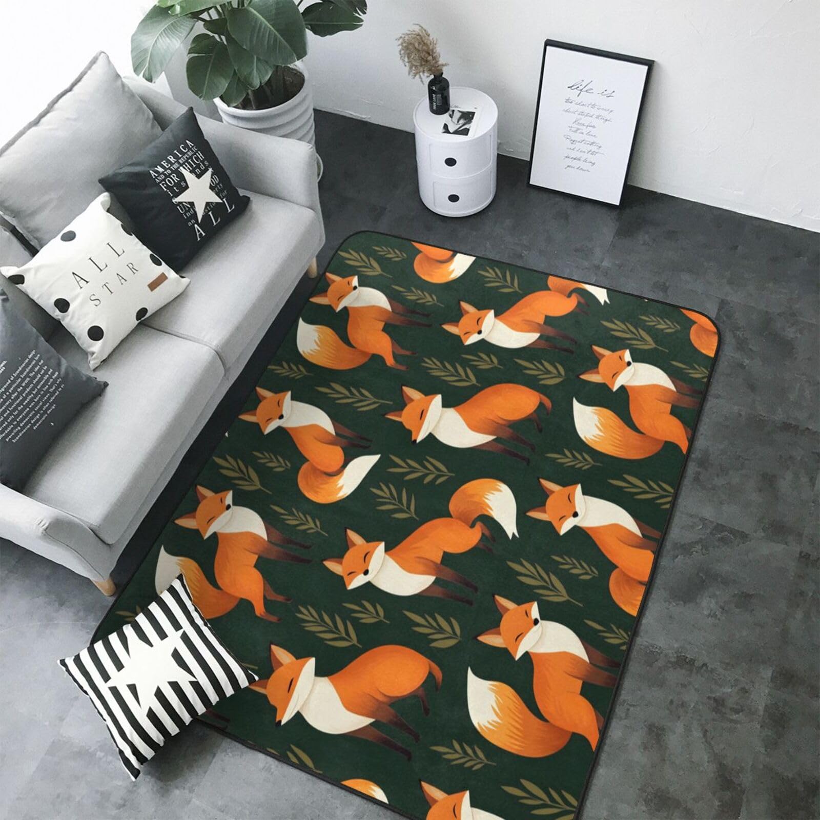 Tapis de chambre enfant renard mignon doux et lavable pour s'amuser au sol
