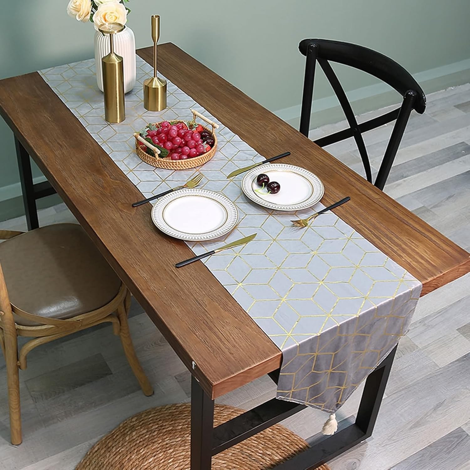 Home Decor Table Runner,14" x 71",Geometric Pattern Polyester Table Runner Modern Table Runner Kitchen Gray