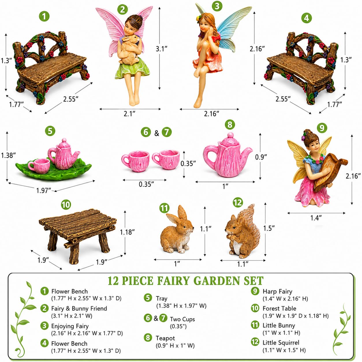 Mood Lab Fairy Garden – Miniatur-Figuren & Zubehör Starter-Set – Feengarten-Set mit 12 Stück – Outdoor- oder Hausdekoration