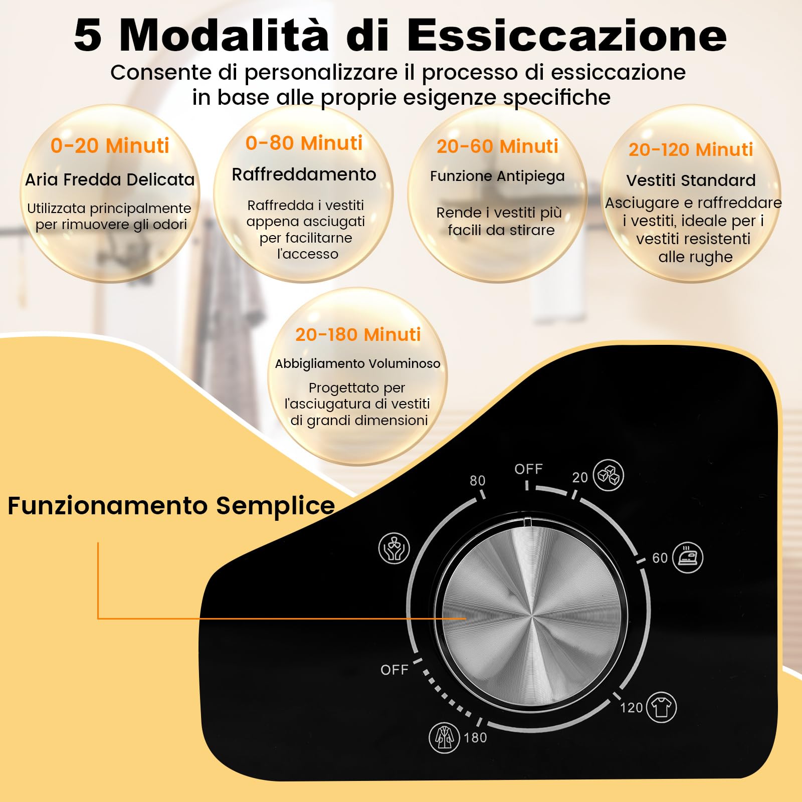 GYMAX Asciugatrice Compatta per Bucato, Asciugatrice Elettrica da 800 W con Schermo Tattile LED, Asciugatrice in Acciaio Inox da 5 kg, Macchina Asciugatrice Elettrica per Casa(Meccanico)
