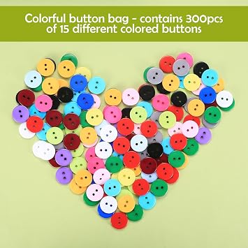 Pack of 300 Colourful Craft Buttons 15 mm