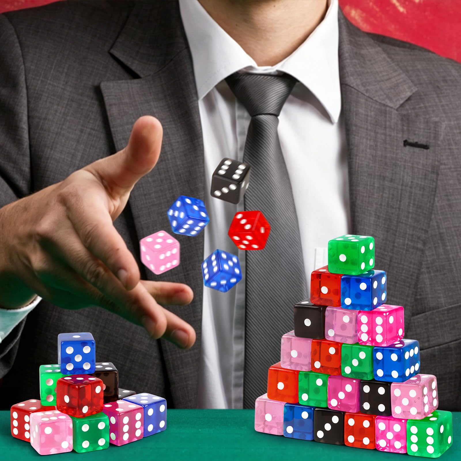 Hooqict Juego de 100 dados de casino estándar de 16 mm, dados de acrílico de 6 caras de colores para juegos de mesa (azul, verde, amarillo)
