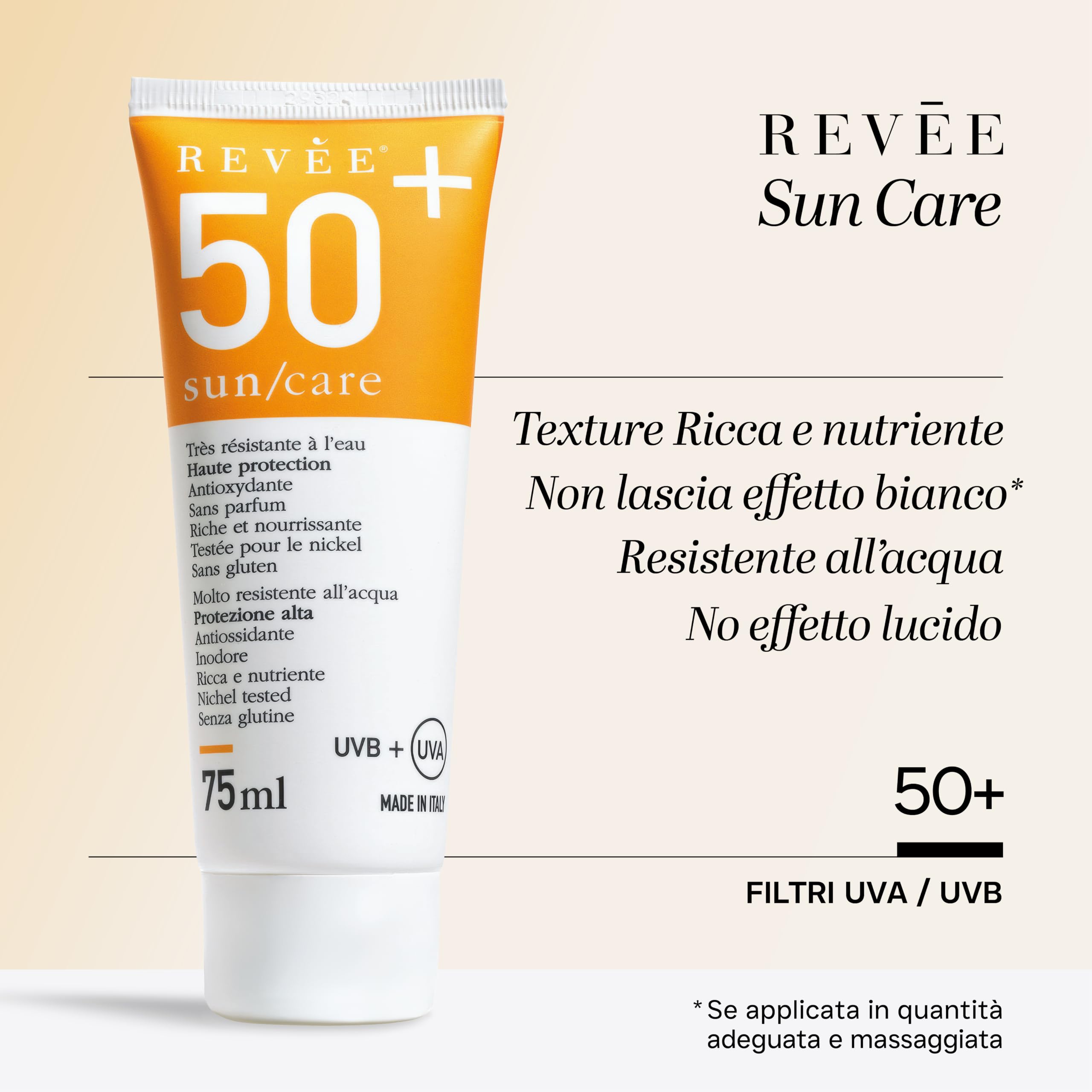 REVÉE Sun Care, Protezione Solare Cicatrici - SPF 50+ Viso e Corpo – Protegge Cicatrici, nei, Macchie Solari – Made in Italy – Nickel Tested, Gluten Free – 150 ml