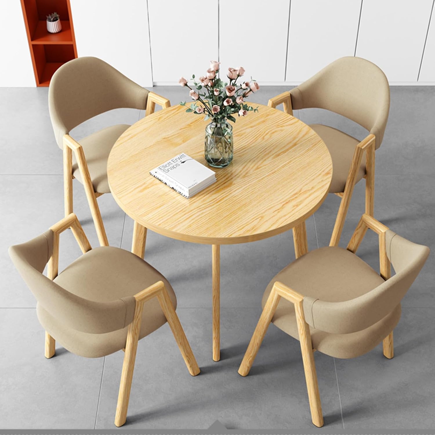 Reception Table and Chairs, Office Reception Conference Round Table, Small Conference Room Tables, Simple Office Table Furniture Table and Chair Set Save Space (Khaki One Size)