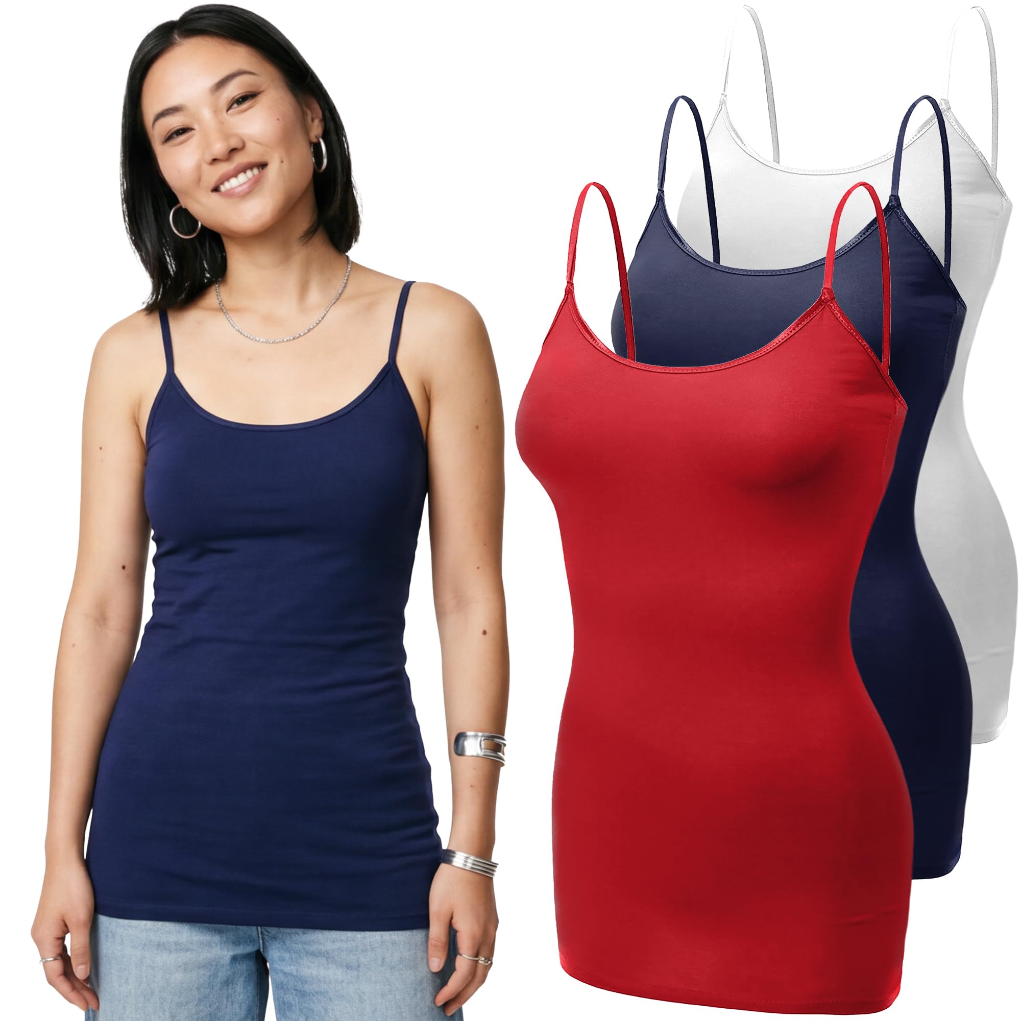 Emmalise Women's Basic Casual Long Camisole Adjustable Strap Cami Layering Top