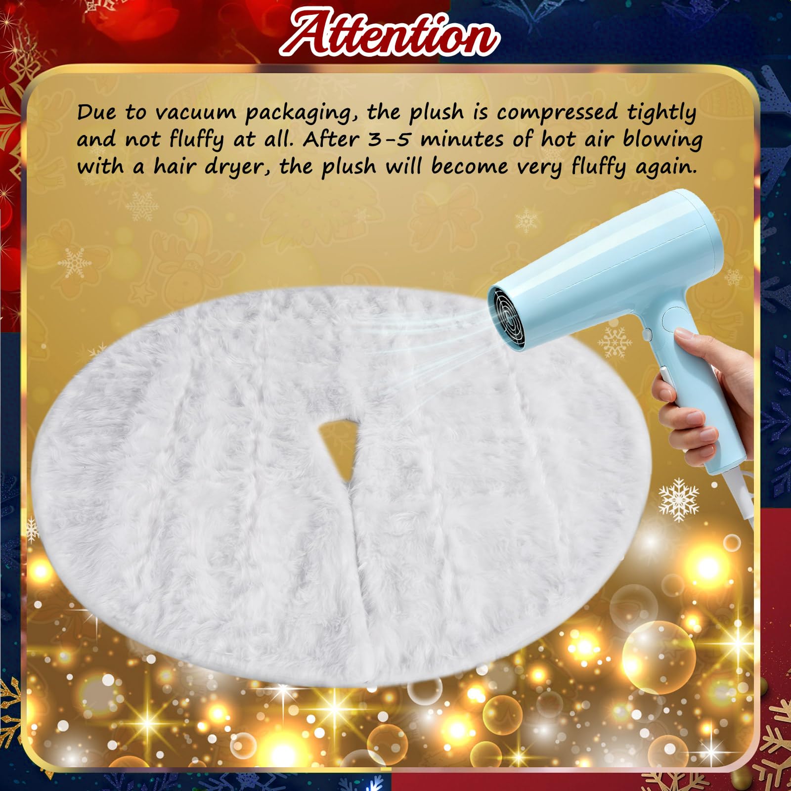 Tapis pour Sapin de Noël Blanc 75 cm Rond Peluche Cache Pied Décoration Maison
