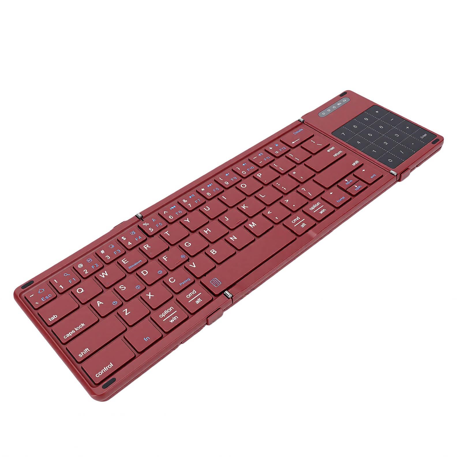 Tangxi Tastiera Bluetooth Pieghevole con Touchpad e Tastierino Numerico, Tastiera Wireless Portatile Dal Design a 3 Pieghe per Tablet Laptop (WINE RED)