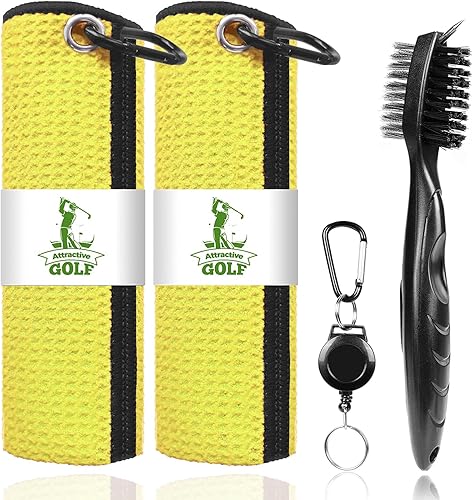 Miniatura 9 de ATTRACTIVE Toallas de golf, toallas de microfibra con patrón de gofres - Cepillo para palos de golf con limpieza (2 toallas negras+cepillo negro)