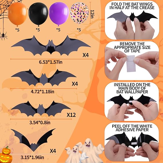 Halloween Birthday Party Decorations, 73PCs Halloween Birthday Decorations Set Including HAPPY BIRTHDAY Banner Bat Stickers Hanging Garland Swirl Streamers Purple Orange Black Balloons Honeycomb Ball