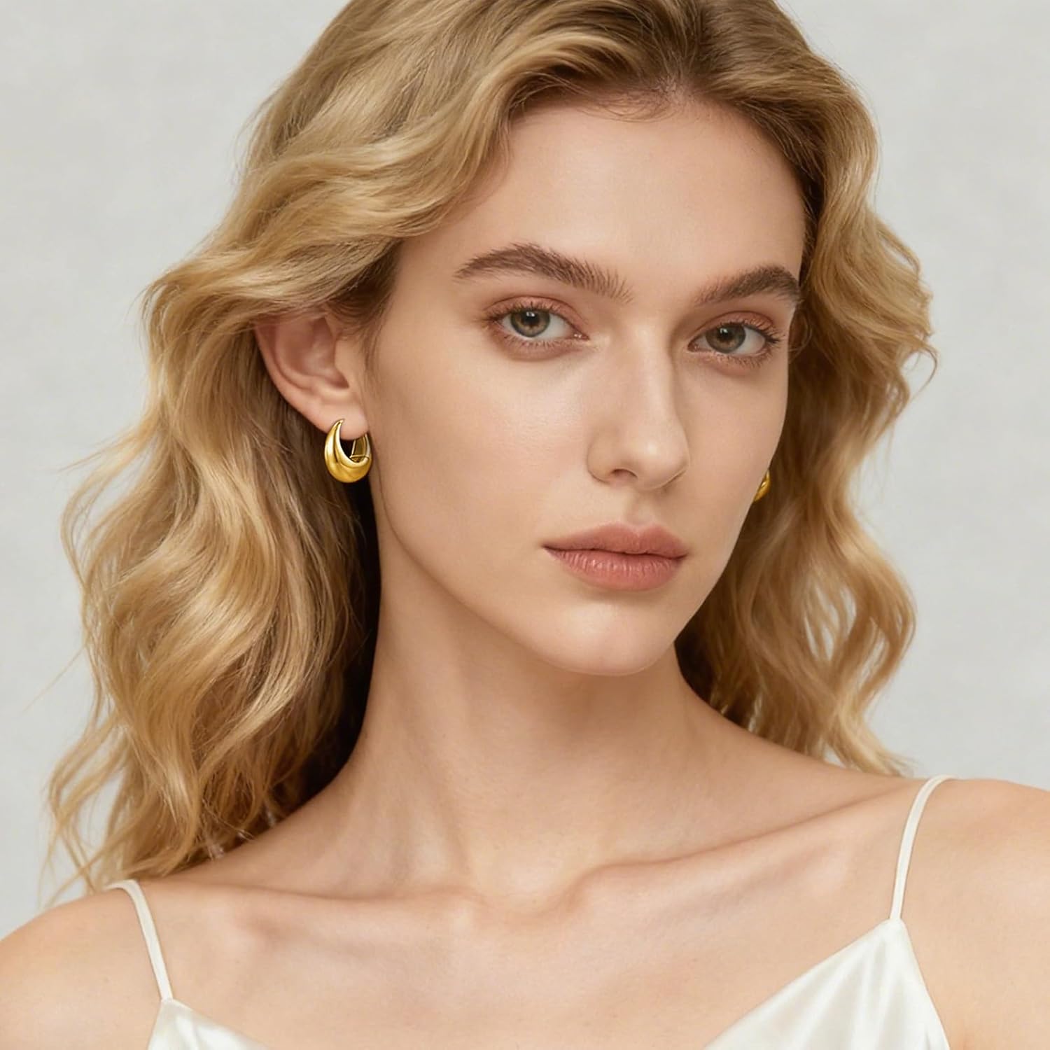 Chunky Hoop Earrings for Women 14K Gold Plated Small Huggie Hoops Lightweight Hypoallergenic Jewelry Gift - Image 4