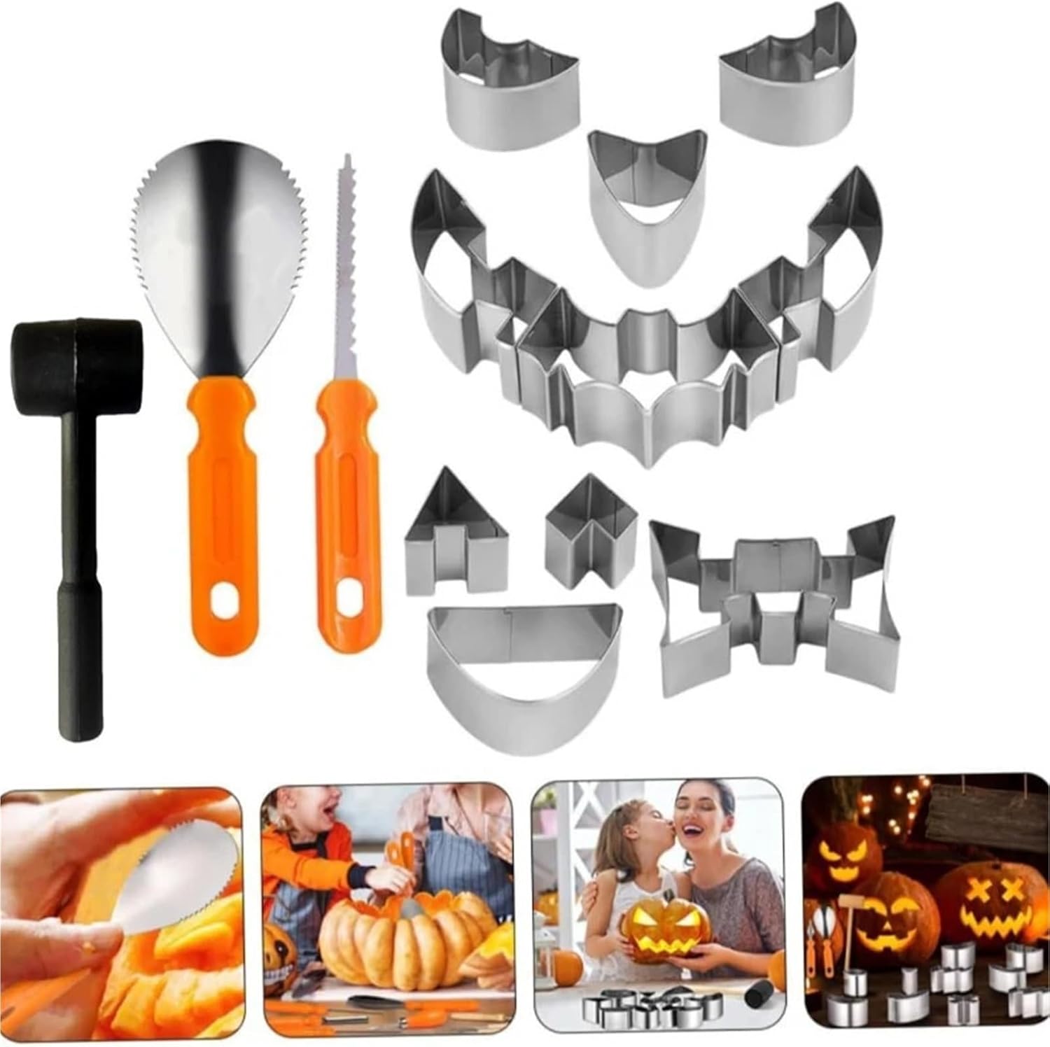 13pcs/set Halloween Pumpkin Engrave Set Tool Creative Stainless Steel Biscuit Cutters Baking Mold DIY Decorating Engraving Tools