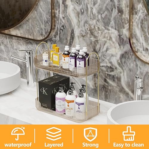 Miniatura 6 de Organizador de mostrador de baño de 2 niveles, bandeja de tocador para el cuidado de la piel, almacenamiento de cosméticos para encimera, soporte de
