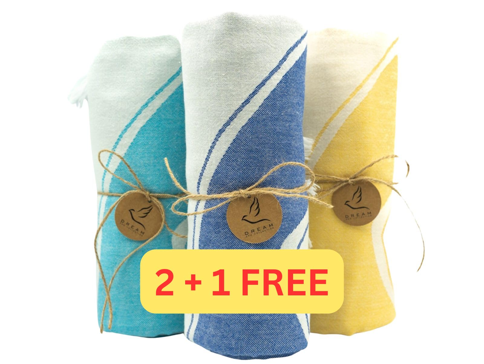 DREAM by DRM CollectionDANCING DOLPHINS Turkish Beach/Bath Towel (Set of 3)-100% Cotton, Soft Touch, Highly Absorbent, Dries Quickly, Lightweight, Thin, Compact, Easy to Pack and Carry, Sand Free