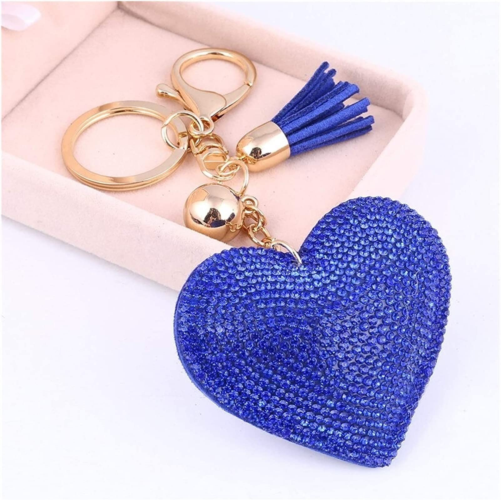 Llaveros Llavero de dibujos animados Corazón de moda Hecho a mano Lindo Bling Llavero de cristal para mujeres Colgante de coche Niñas Declaración Rhinestone Joyería Bolsa Llavero Anillo Dibujos anim