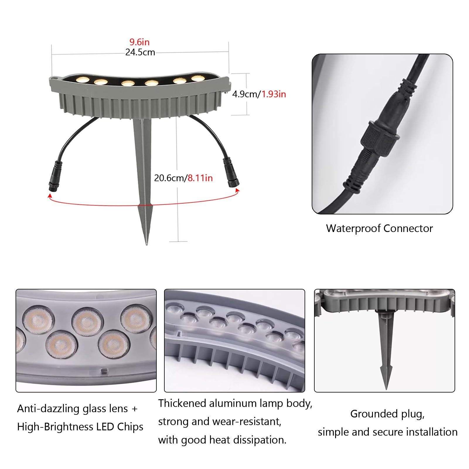 Lampa krajobrazowa LED, wodoodporna lampa LED IP65, 3000 K, ciepłe białe pierścienie świetlne do palm, dziedzińców, trawników i ogrodów zewnętrznych (220 V AC, 7 lamp)