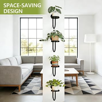 4 Pcs Wall Plant Stand, Metal Wall Mounted Plant Holder- Black