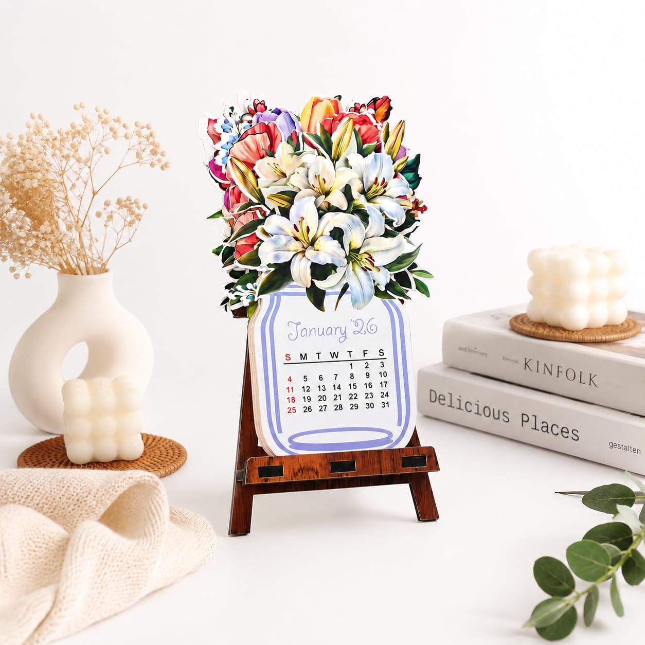 GKD Paper Desk Calendar 2025 with Wooden Stand | Monthly Flip Calendar for Office, Home & Study Table | Aesthetic Floral Theme | Canning Jar Shaped | Eco-Friendly & Durable-image-35