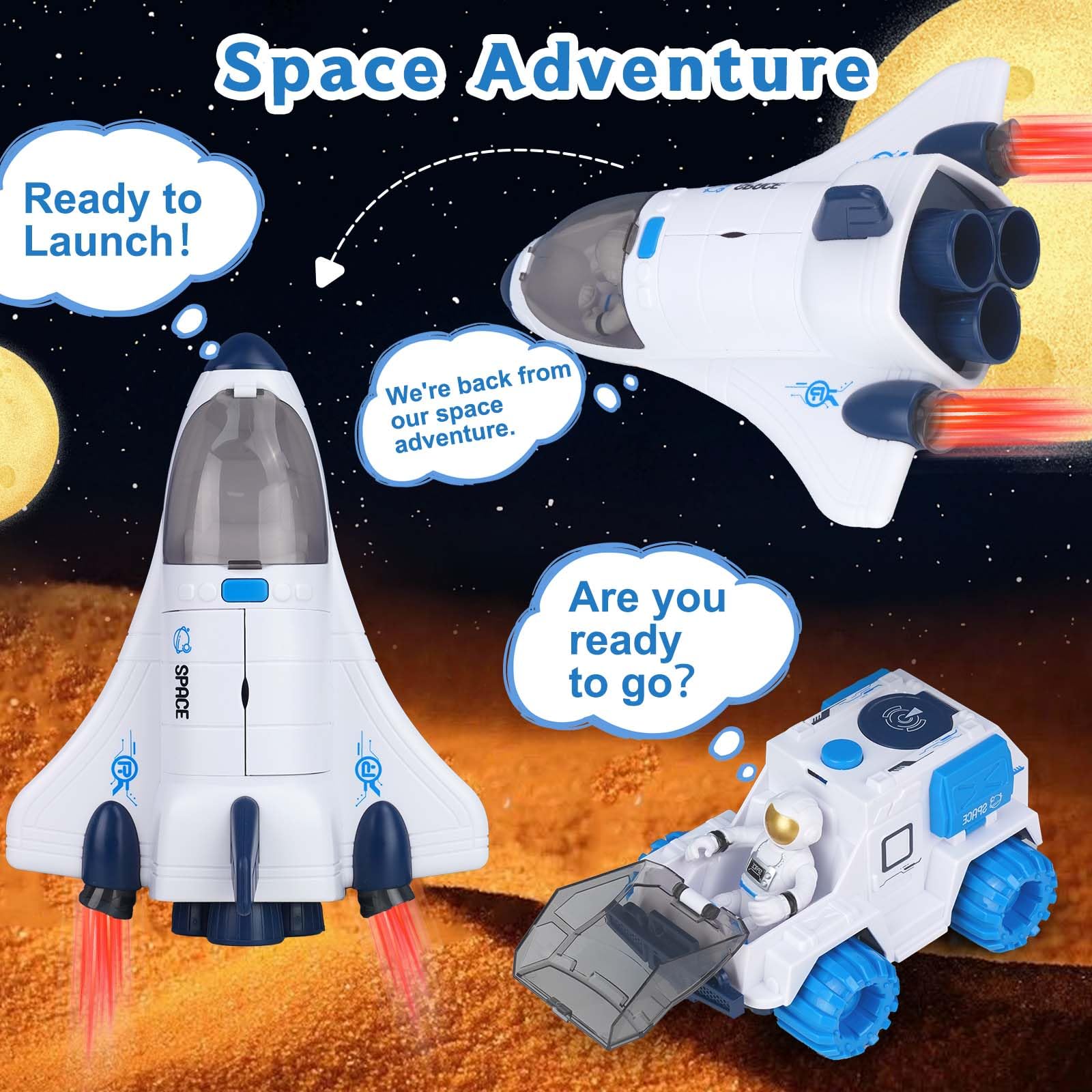 Spatiale Fusée Jouet Vaisseau Spatial Jouet avec son Space Rover jouets de l'espace Cadeau d'anniversaire pour enfants