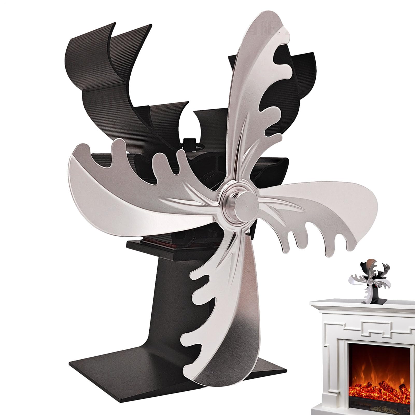 Ventilatore Stufa A Legna - Ventilatore Termico Per A 4 Foglie | Accessorio Per Stufa A Forma di Renna Alimentato A Calore, Circolatore Di Riscaldamento Non Elettrico, Ventilatore Per Stufa