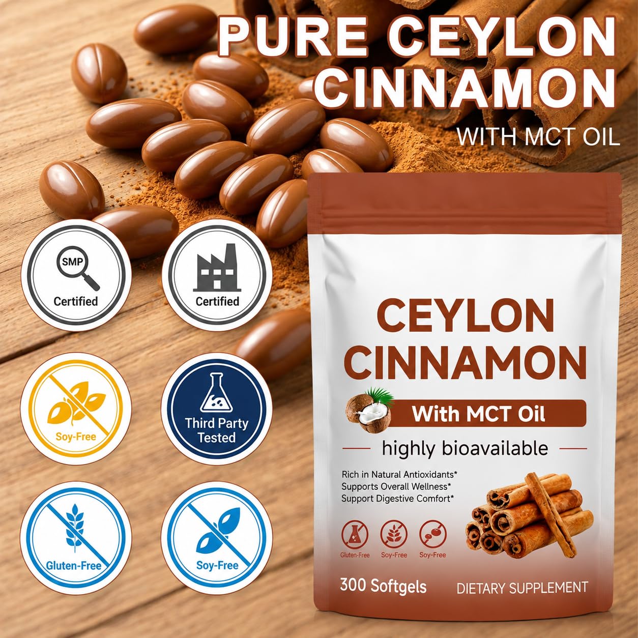 Ceylon Cinnamon Softgels, Cinnamon Supplement with MCT Oil, 300 Softgels — Amazon image 7