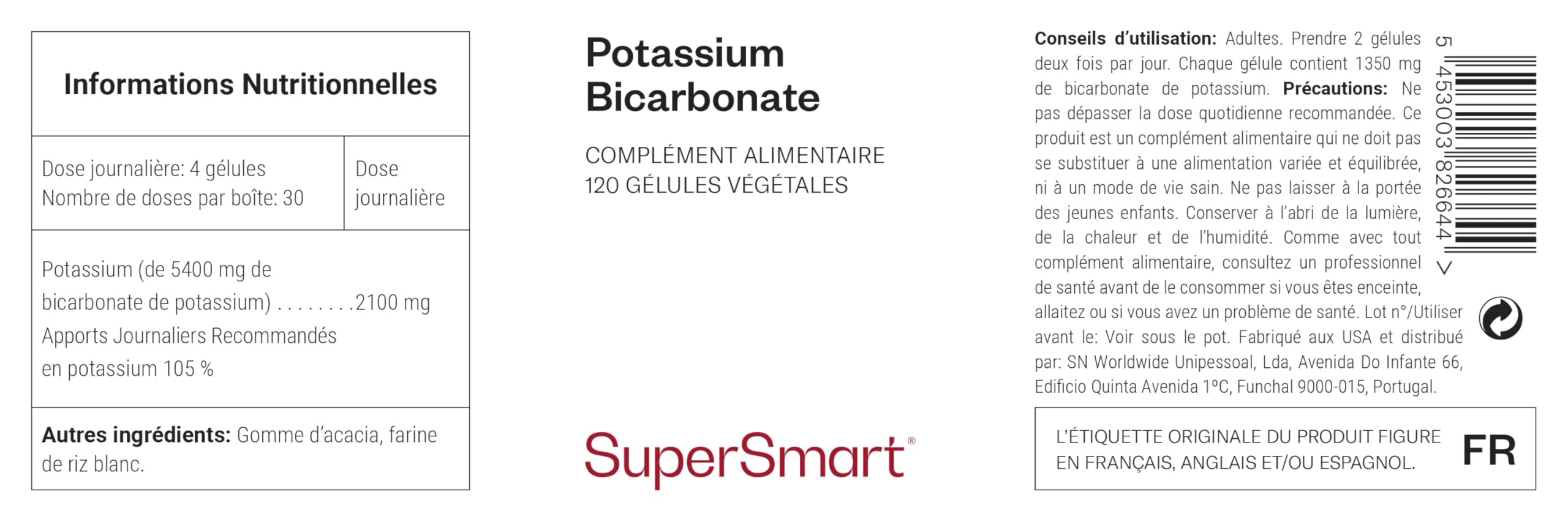 Bicarbonate de Potassium - Pression artérielle - Contribue à Optimiser le Système Nerveux et la Fonction Musculaire - Anti Fatigue - Vegan - Sans Gluten - Supersmart