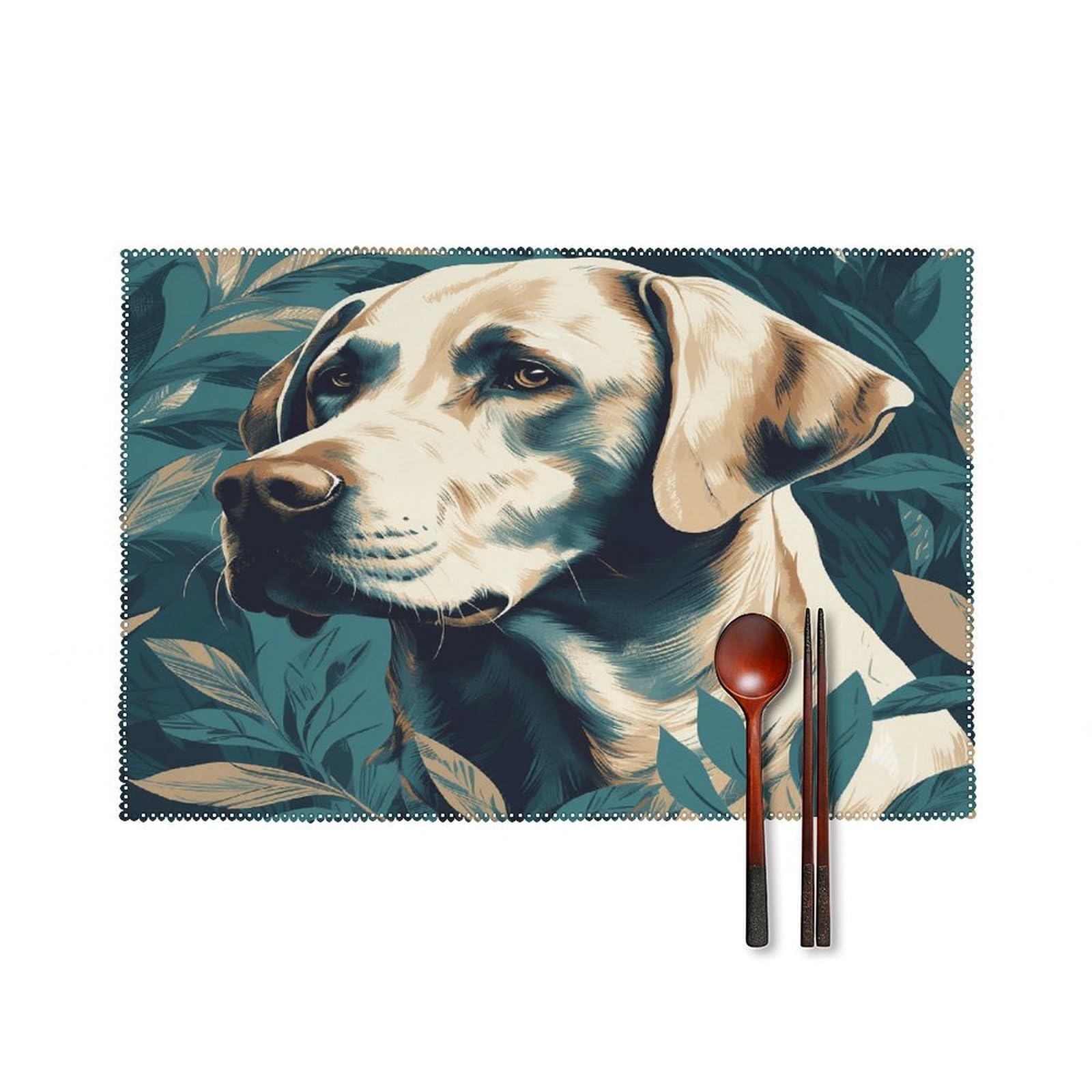 Dog in Leaves Placemats Set of 6 Heat Resistant Non-Slip Place Mats Washable Wipeable Table Mats Elegant Farmhouse Placemat for Kitchen Dining Outdoor Party Table Decor