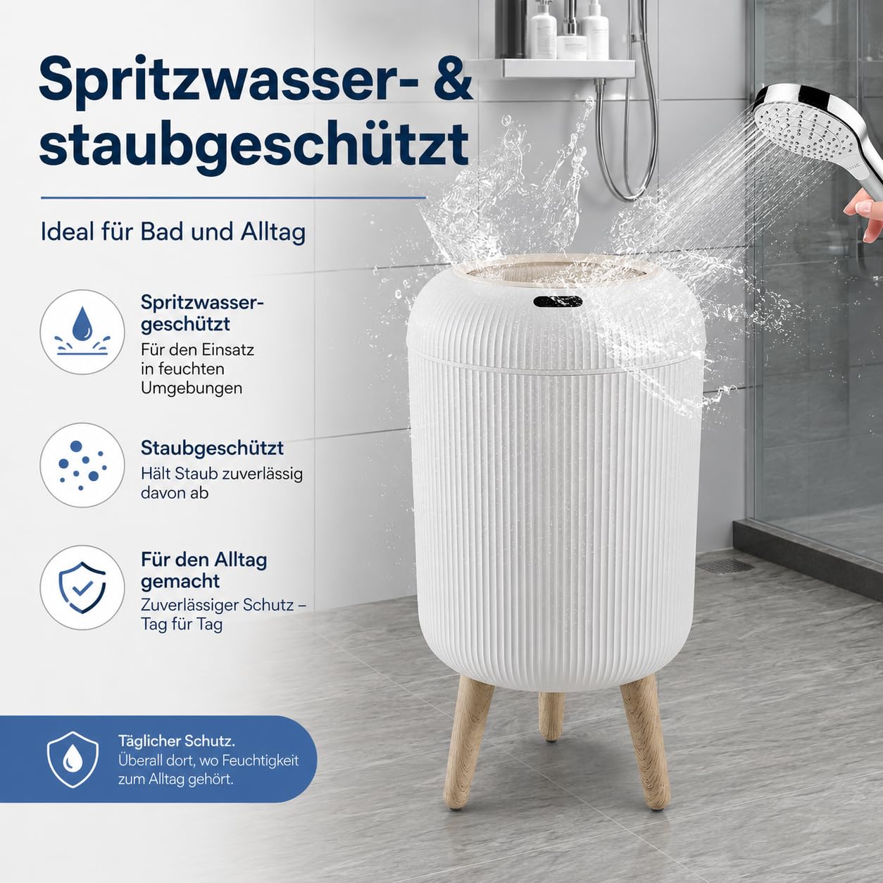 Smart Mülleimer mit Sensor,Weiß,10L,für Küche und Badezimmer, klein Geruchsdichter Trash Can Automatisch, Ideal als Bad Mülleimer, mit Deckel (Weiß)