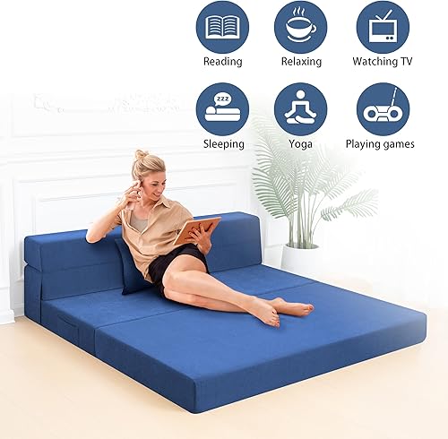 Miniatura 5 de Sofá cama plegable con almohada, silla plegable convertible para cama, colchón de espuma para el suelo, sofá cama plegable para sala de estar,