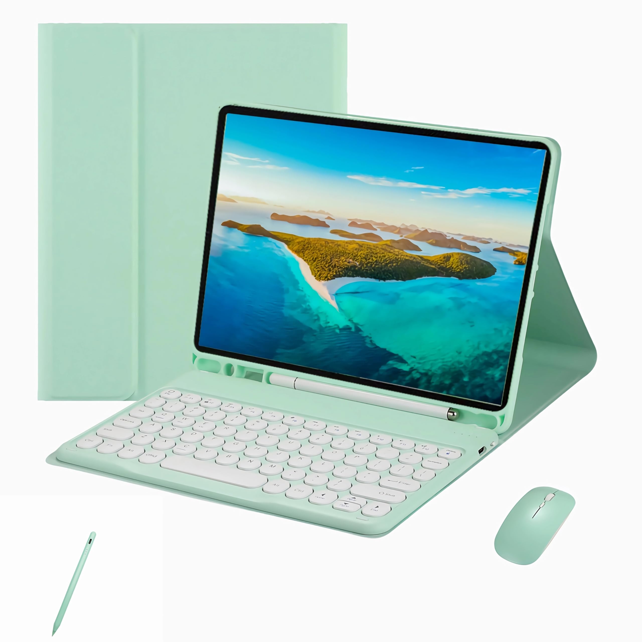 Etui z klawiaturą myszką i rysikiem do iPada Pro 13 cali (modele 2024 i 2025), odłączana klawiatura Bluetooth, pokrowiec ochronny z uchwytem na rysik(Green)