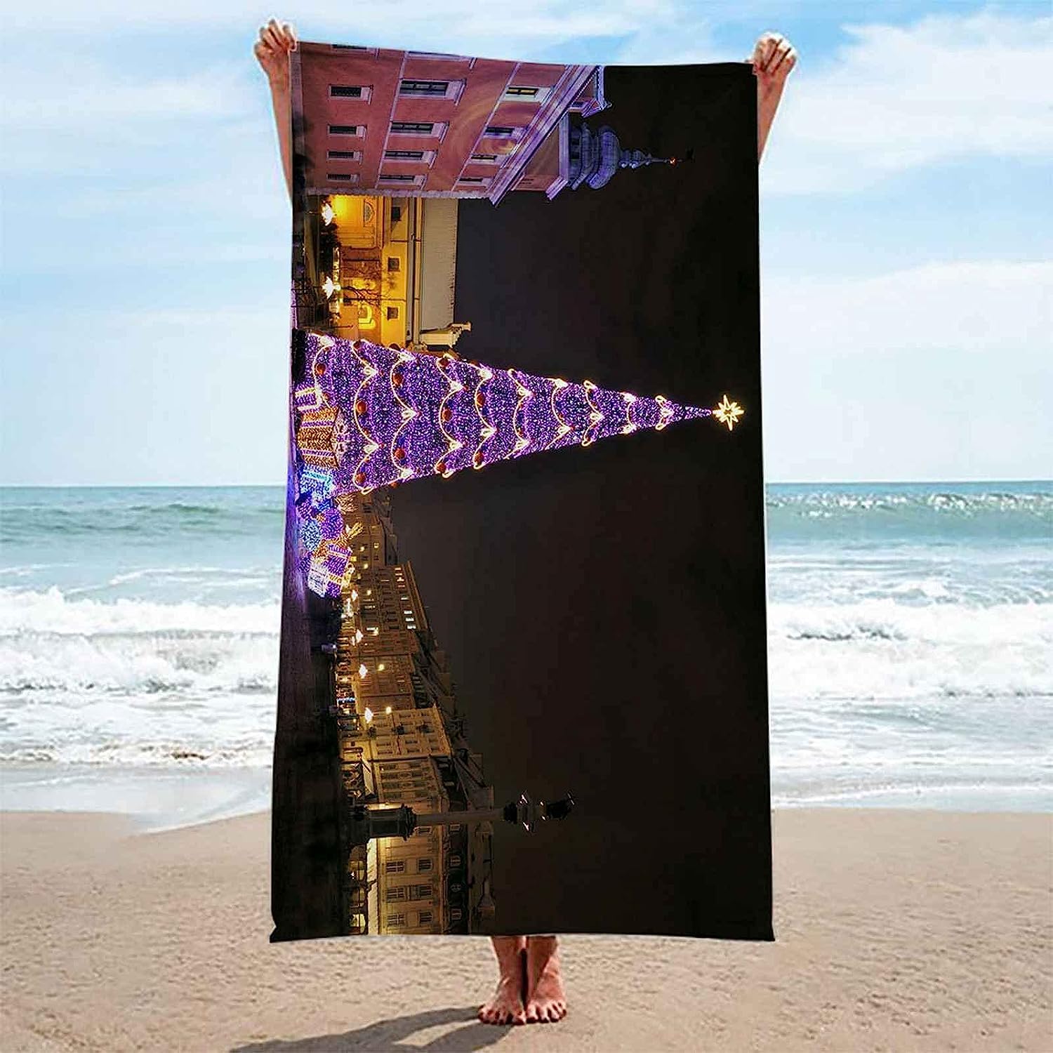Telo Mare Microfibra - Asciugamano Mare, Telo Mare Grande, Asciugamano Microfibra Antisabbia, Ultra Leggero, Telo Mare Uomo, Donna, Telo Piscina, Vista Notturna Della Città Notturna Xxl 200 X 20-8R6A