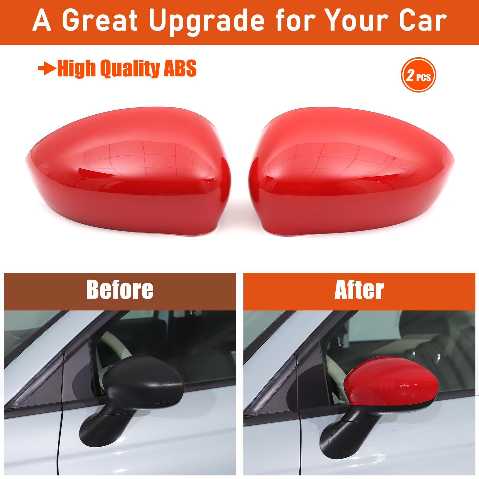 COPPIA CALOTTE SPECCHIO ESTERNO COMPATIBILE CON @FIAT @500 500C/500E/Abarth 500 2007-2024 COPRISPECCHIETTI DI RICAMBIO PER SPECCHIETTI POSTERIORI (ROSSO)