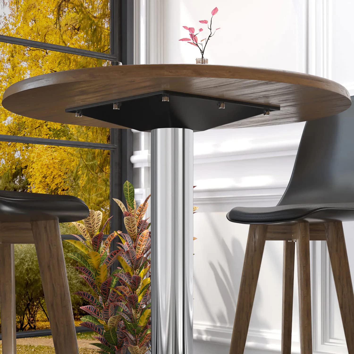 Milan | Esstischgestell | Schwarz | Fuß: Ø 18 cm | Säule: 7,6 x 72 cm | Bodenmontage | Bodenplatte: Ø18cm | Rohr: Ø7,6cm | Gesamthöhe: 72cm | max: Ø80cm Tischplatte