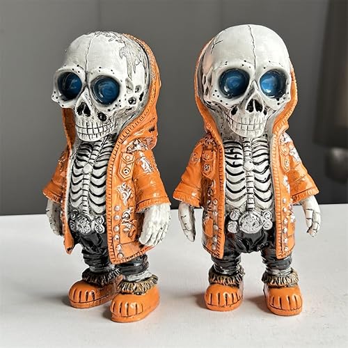Miniatura 6 de 4 piezas de decoración de Halloween, estatua de calavera, espeluznante decoración del hogar, estatuas de esqueleto de Halloween, juego de decoración