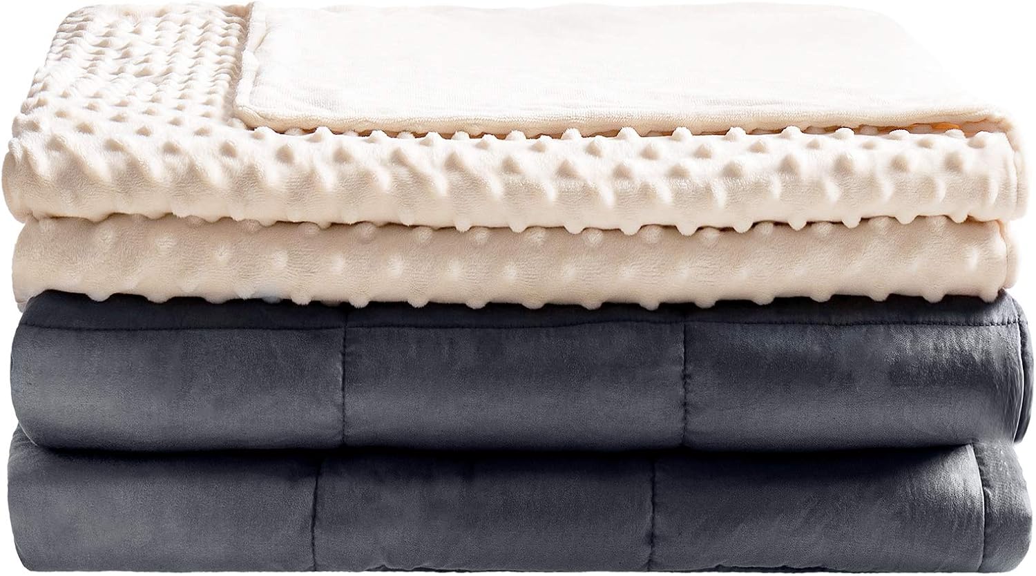 Coolplus 20 lbs Weighted Blanket 60 x 80 Inches with Removable Cream Duvet Cover About 5 lbs for 190-240 lbs Adult, Heavy Blankets Help Deep Sleep and Relax,Grey/Cream