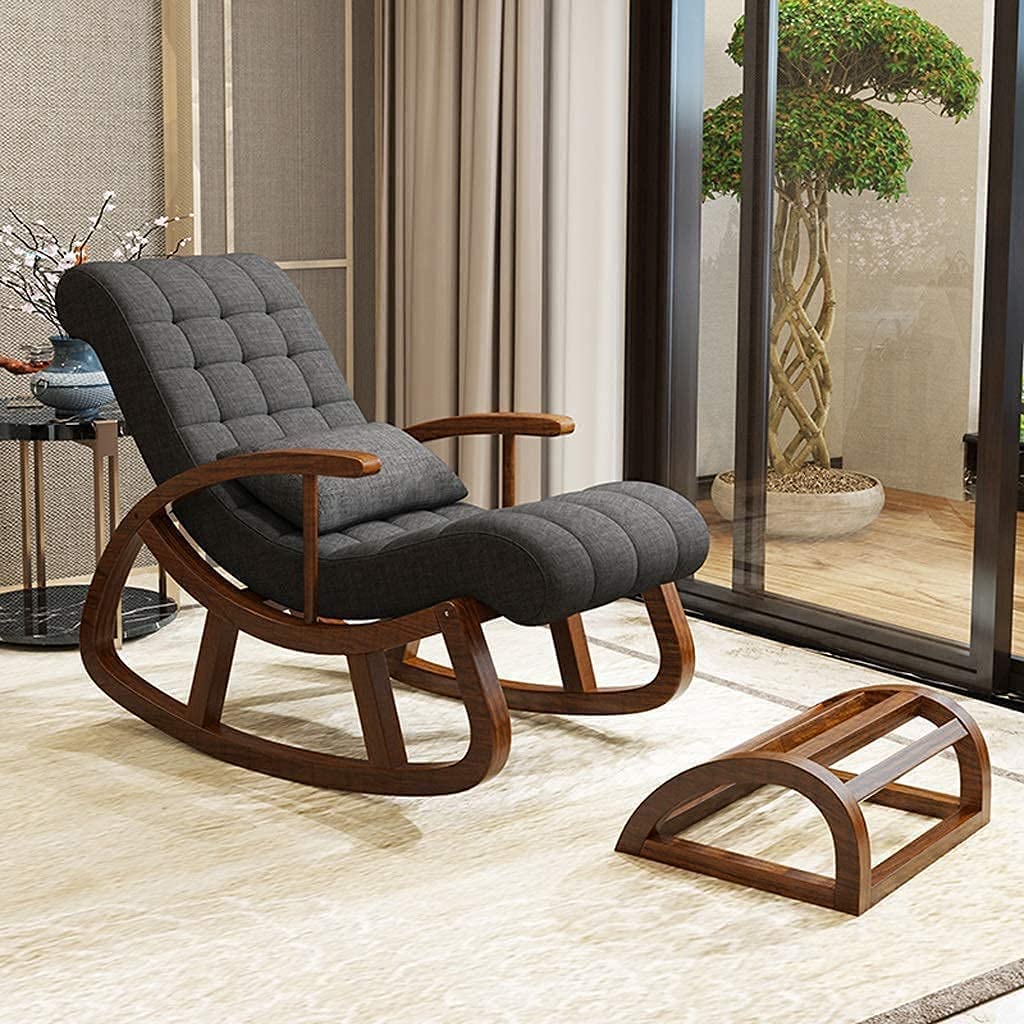 Godecor hub Rocking Chair/Colonial Rocking Chair/Traditional Rocking Armchair/Solid Teak Wood with Footrest (Dark Grey)