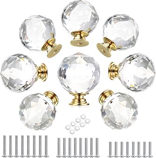 BTSKY 8 Pack Drawer Knobs Diamond Shaped Crystal Glass 40MM(1.6 inches) Cabinet Knobs Cupboard Door Knobs Crystal Drawer Pull Handles Glass Dresser Knobs with Gold Base