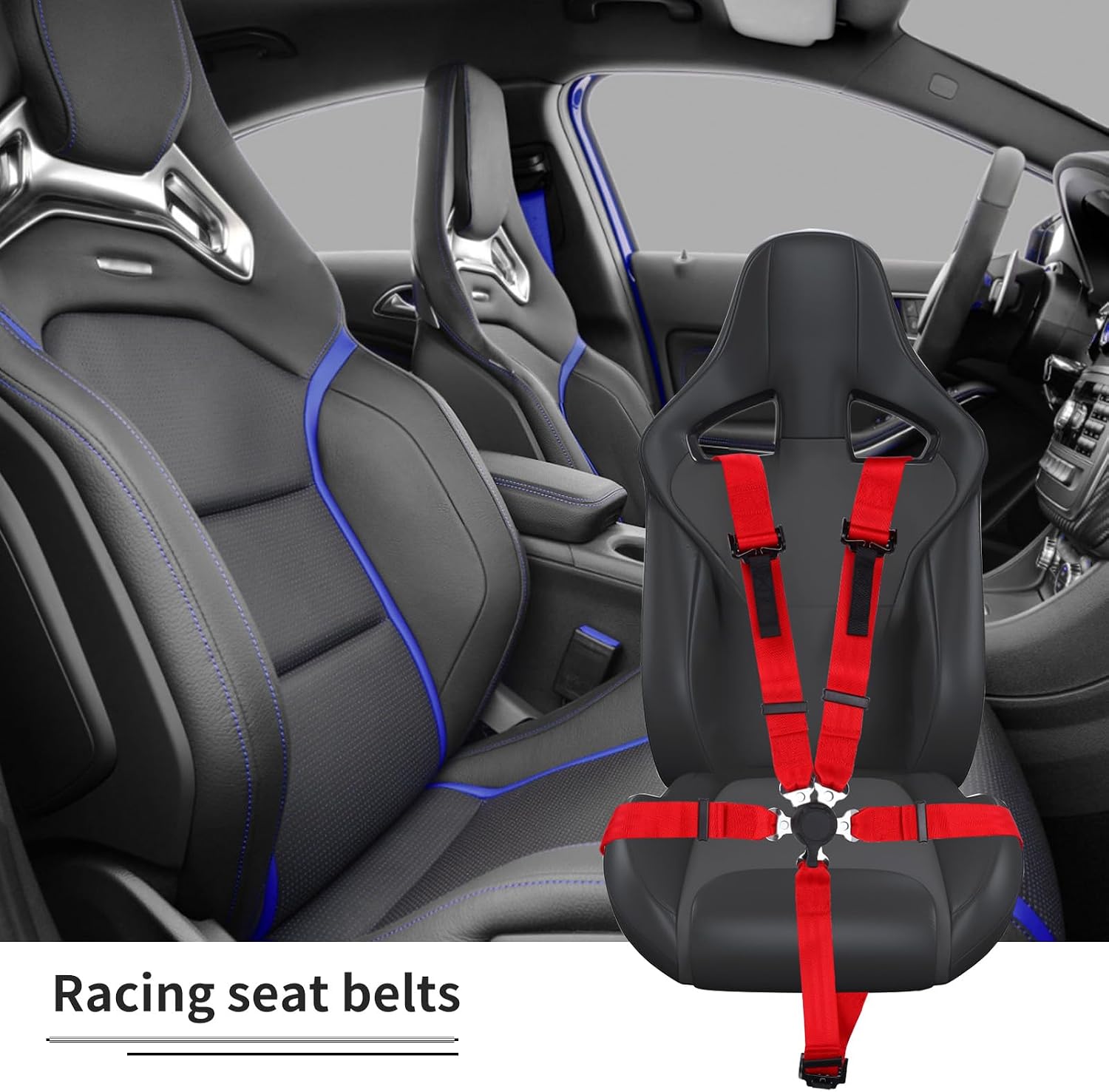 Yakitoko Universal 5 point Safety Harness Set 2inch Fits Go Kart,UTV,ATV,Racing Red