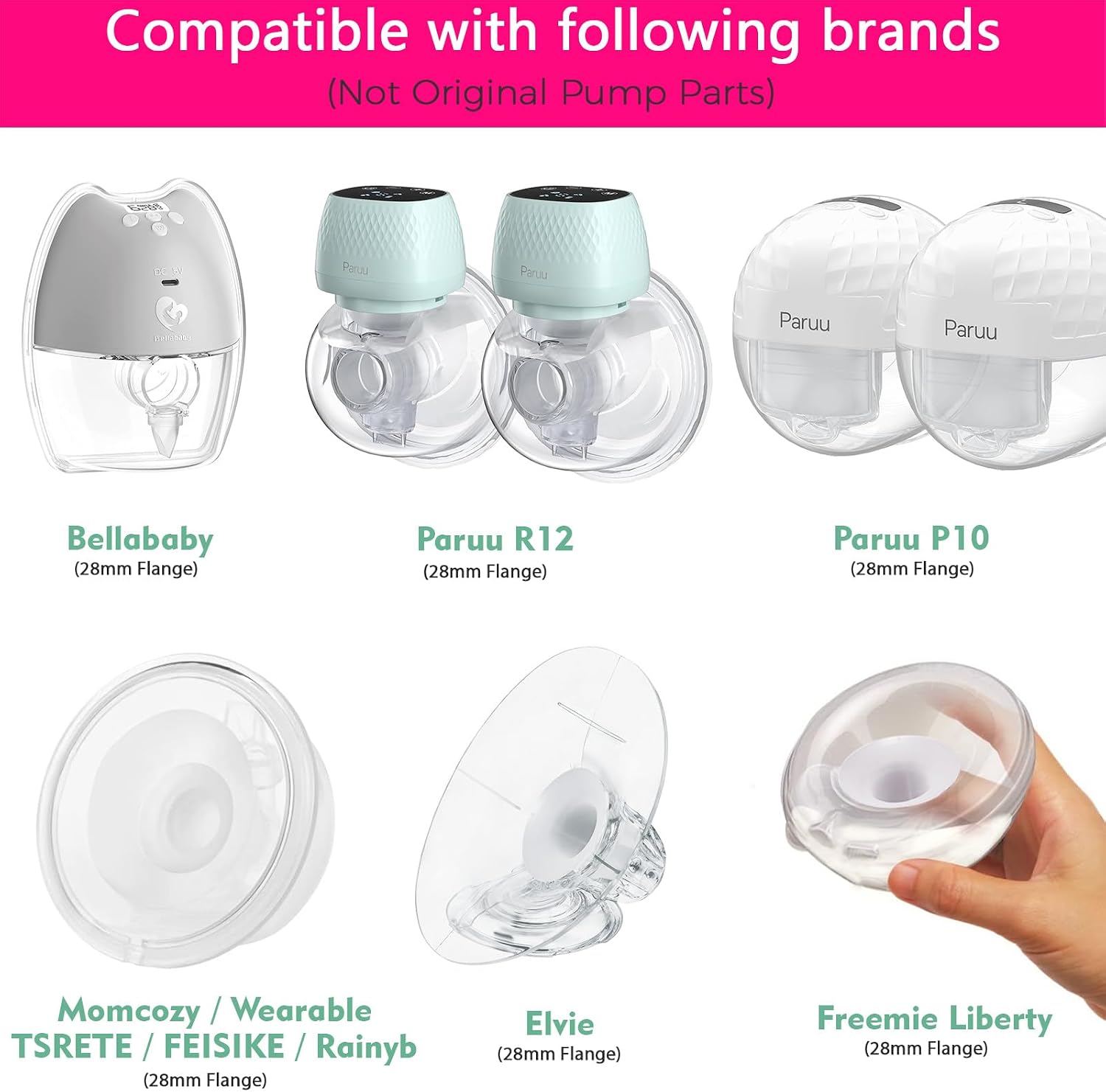 22mm Silicone Flange Inserts Compatible with for Spectra S1/S2, Medela, Bellababy, Elvie, Paruu R12 P10, Momcozy S9 S10 S12 Pro, Freemie Breast Pump Shield, Reduce 27-28mm Tunnel to 22mm, 2pcs