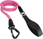 PetBonus Rope Dog Leash, 5 FT Heavy Duty Pet Nylon Leash with Auto Locking Aviation Aluminum Carabiner, Comfortable Padded Handle, Reflective Walking Training Lead for Medium Large Breeds (Black)