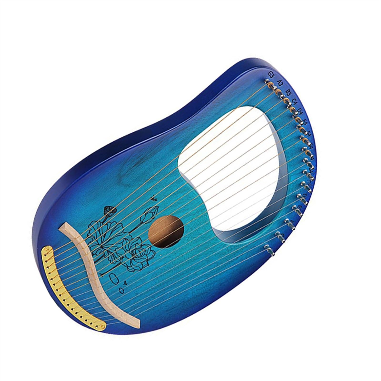 Anfänger harfe 16-saitige Harfe Leicht Zu Erlernendes Tragbares Saiteninstrument 16 Resonanzboden-Stil Mit Gemusterter Konkaver(Blue 2)