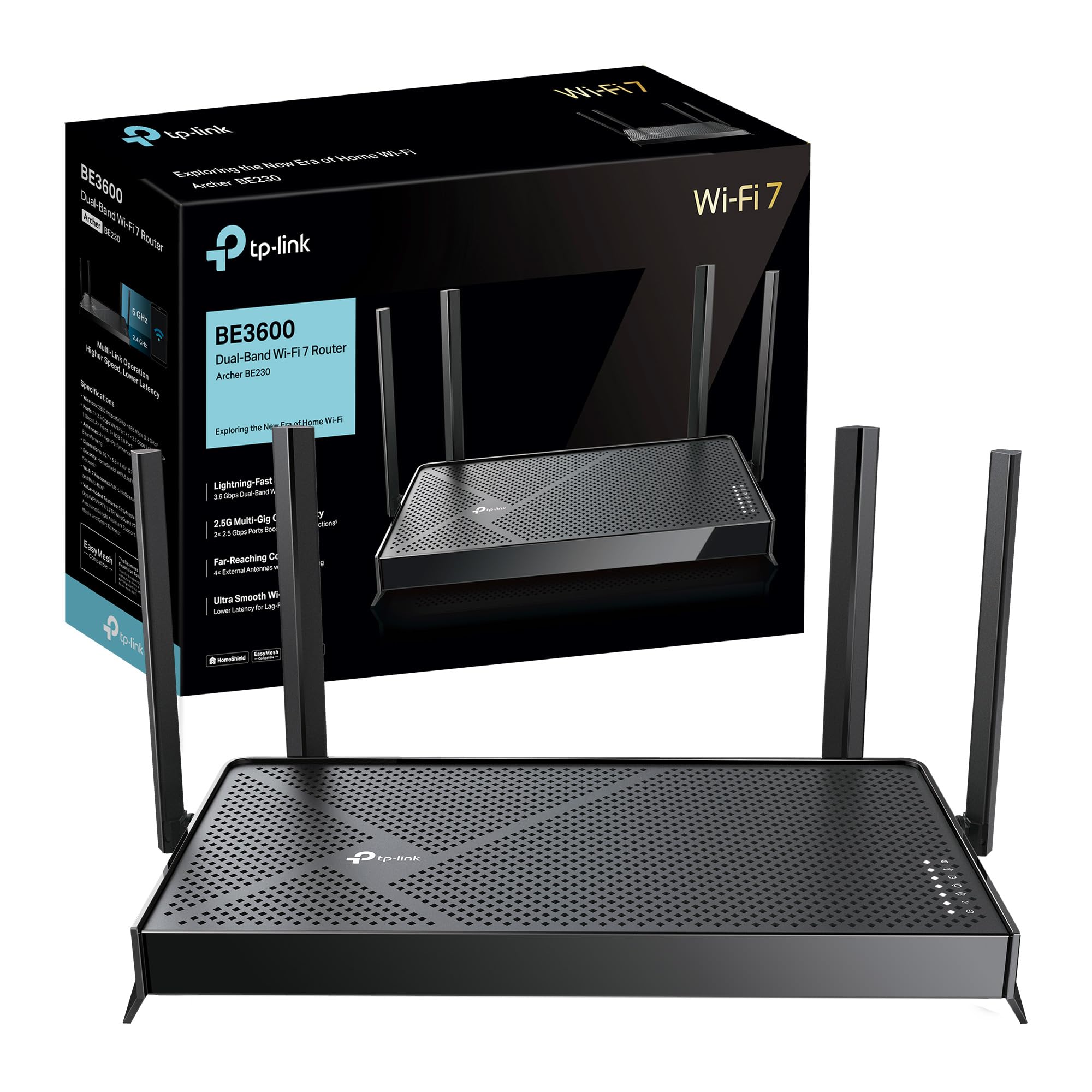 TP-Link WiFi 7 Archer BE3600 Router WiFi, BE3600Mbps Dual-Band, 2 Porte × 2,5 Gbps, Tri-Band, 2×2 MU-MIMO, OFDMA, MLO, WiFi 7 Senza Precedenti, Compatibile con EasyMesh, HomeShield, VPN