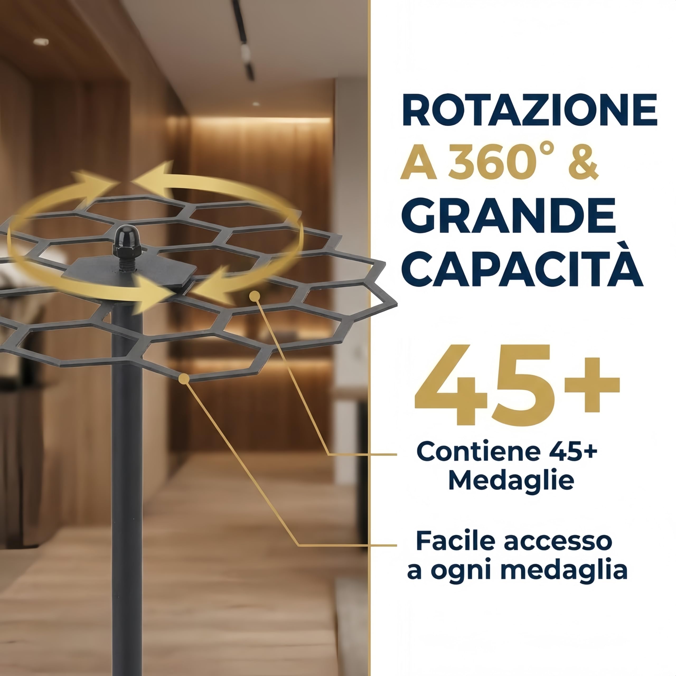 Espositore per Medaglie Girevole a 360°, Porta Medaglie da Tavolo in Acciaio al Carbonio per Basket Corsa Gare Sportive, Robusto e Facile da Montare (Oltre 45 Medaglie)