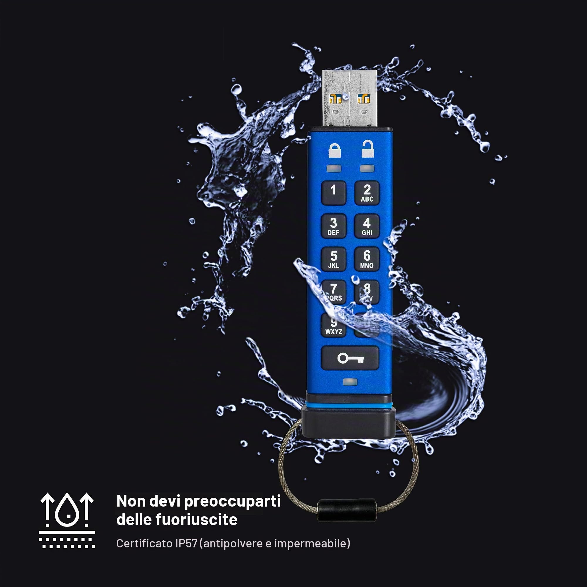 iStorage datAshur PRO 4GB - Unità flash USB crittografata - Certificazione FIPS 140-2 Livello 3 - Protetta da password - Resistente alla polvere e all'acqua
