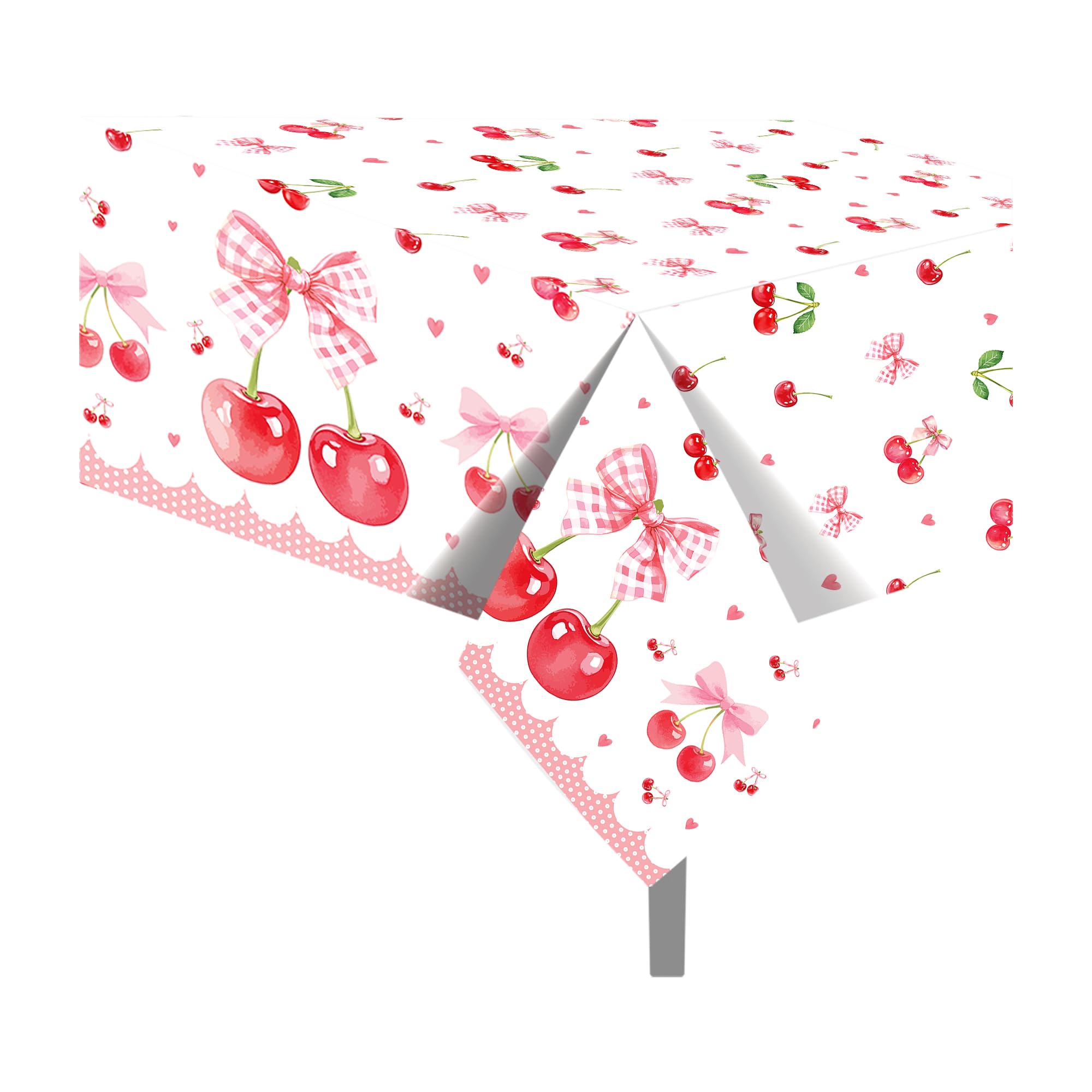 Lide Road 2Pcs Cherry Party Tablecloth Cherry Plastic Table Covers Bow Themed Party Supplies Bow Disposable Table Cover for Cherrys Birthday Supplies,