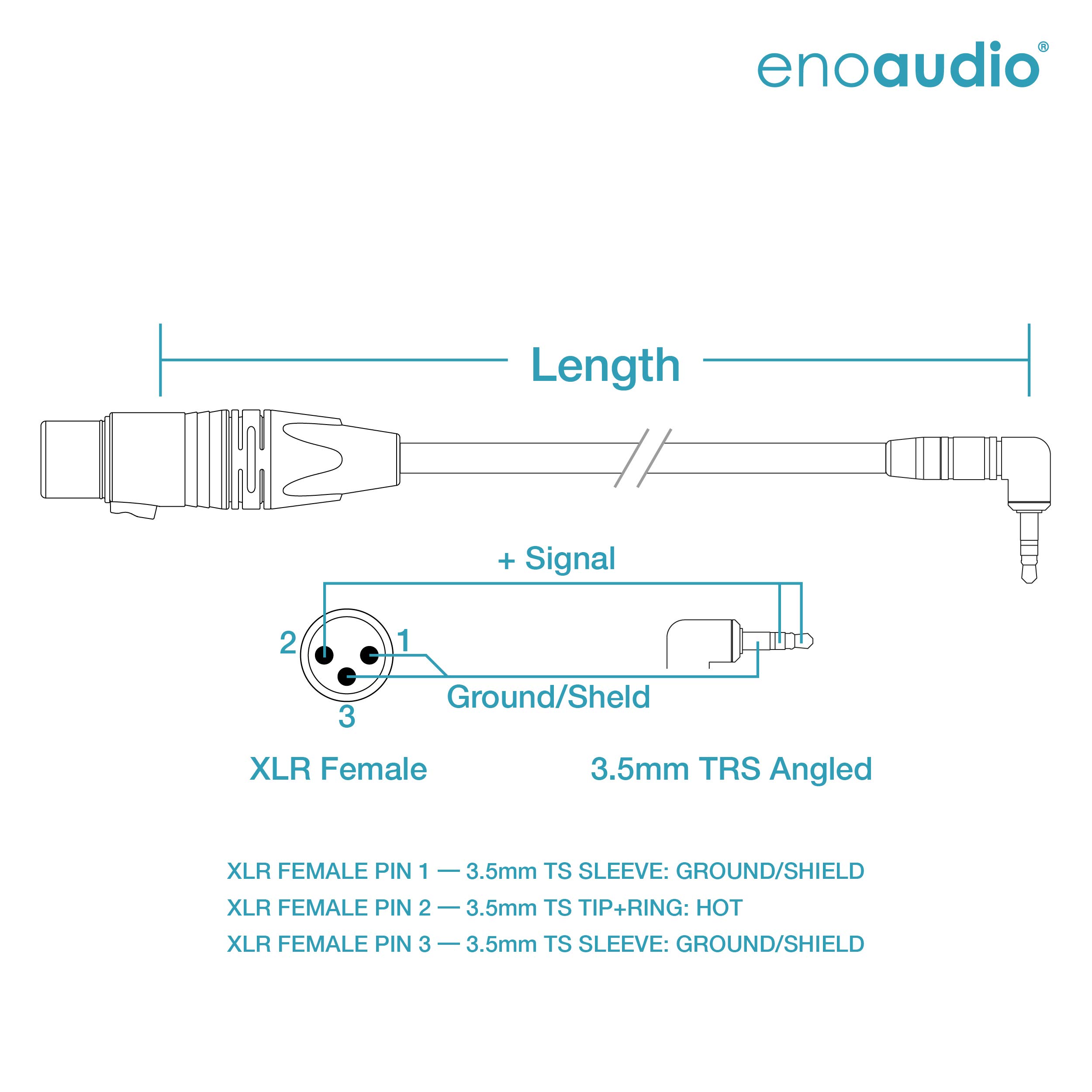 enoaudio Mogami 2893 Quad Cámara micrófono Cable | Neutrik 3,5mm L Angle – XLR hembra - 70 cm