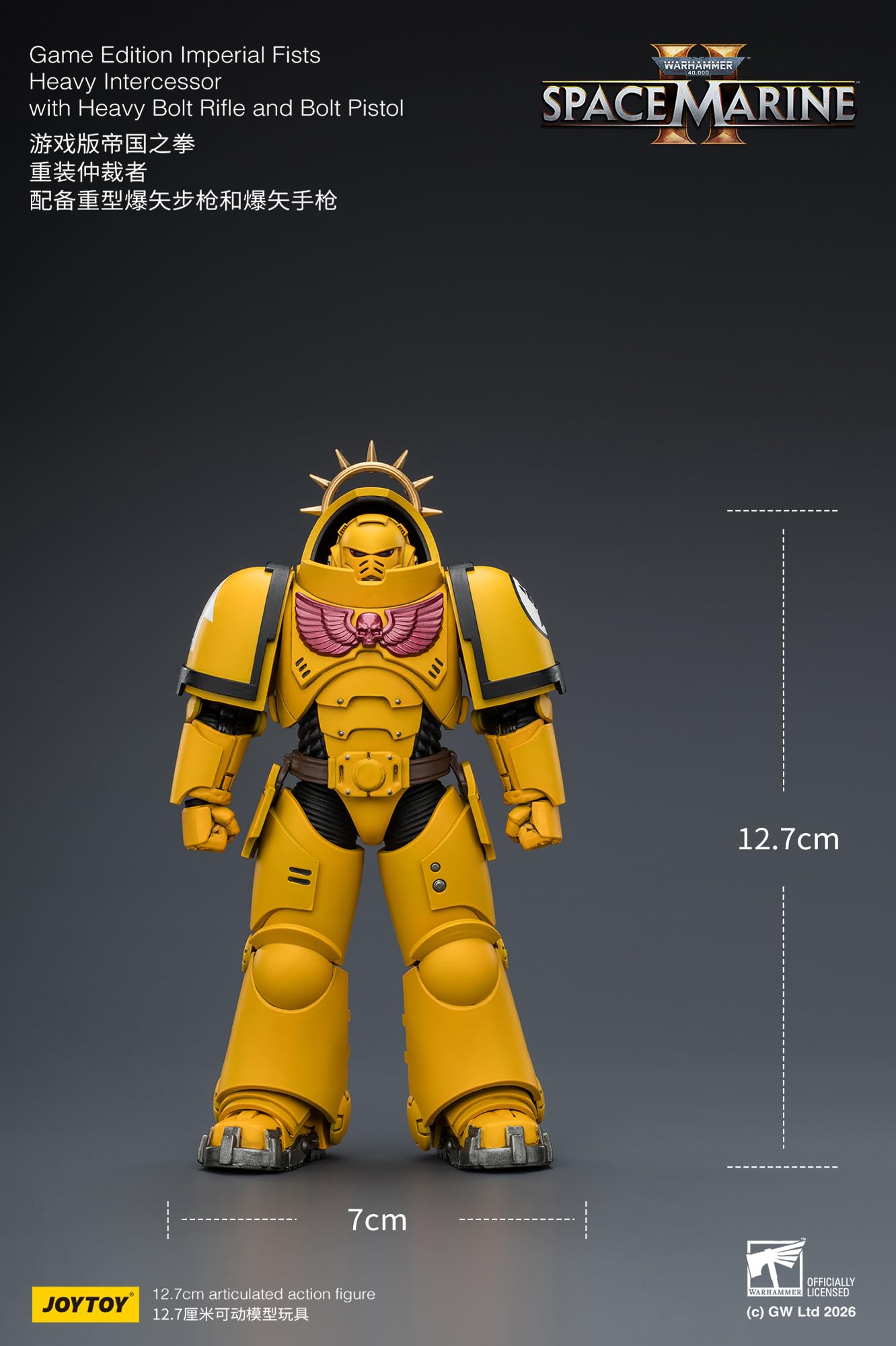 JOYTOY Warhammer 40K Figurine d'action 1/18, édition de jeu, poings impériaux intercesseur lourd avec fusil à boulon lourd et pistolet à boulon – Cadeaux d'anniversaire de collection de 12,7 cm